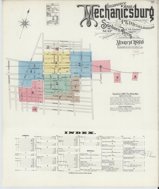 Sanborn Fire Insurance Map from Mechanicsburg, Cumberland County, Pennsylvania (1896), Sheet #0001 - Historic Sanborn Fire Insurance Map Print, vintage old map wall art, antique decor, genealogy gift, Pennsylvania Pennsylvania map