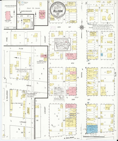 Sanborn Fire Insurance Map from Allison, Butler County, Iowa (1915), Sheet #0001 - Historic Sanborn Fire Insurance Map Print, vintage old map wall art
