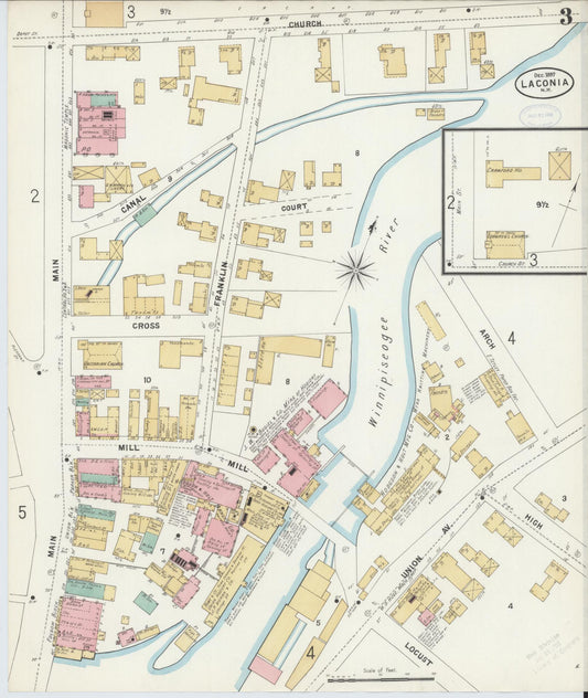 Sanborn Fire Insurance Map from Laconia, Belknap County, New Hampshire (1897), Sheet #0003 - Historic Sanborn Fire Insurance Map Print, vintage old map wall art, antique decor, genealogy gift, New Hampshire New Hampshire map