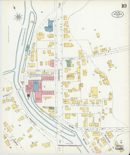 Sanborn Fire Insurance Map from Adams, Berkshire County, Massachusetts (1901), Sheet #0010 - Historic Sanborn Fire Insurance Map Print, vintage old map wall art, antique decor, genealogy gift, Massachusetts Massachusetts map