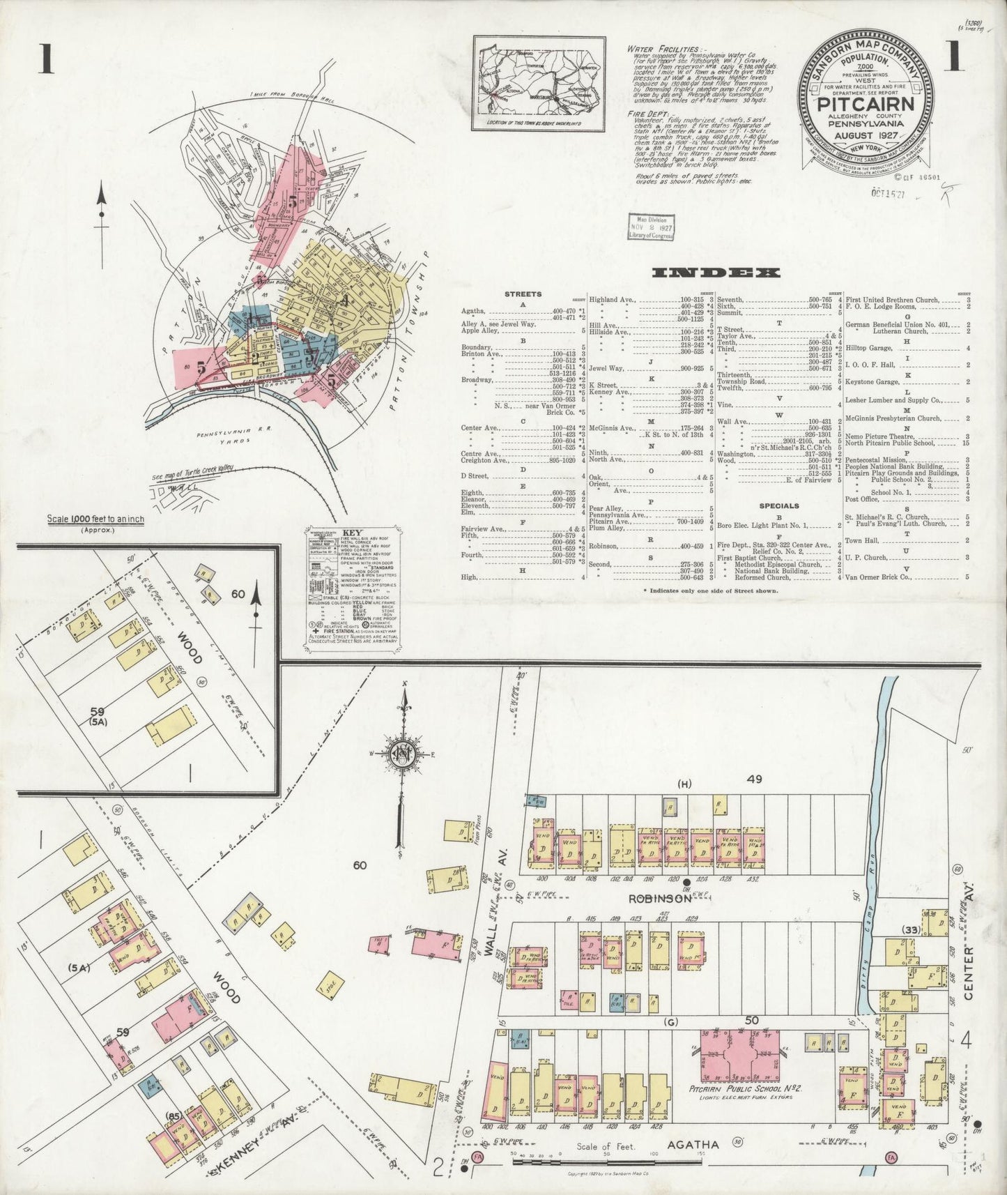 Sanborn Fire Insurance Map from Pitcairn, Allegheny County, Pennsylvania (1927), Sheet #0001 - Complete Map Set gallery image, historic Sanborn map, vintage wall art, Pennsylvania Pennsylvania