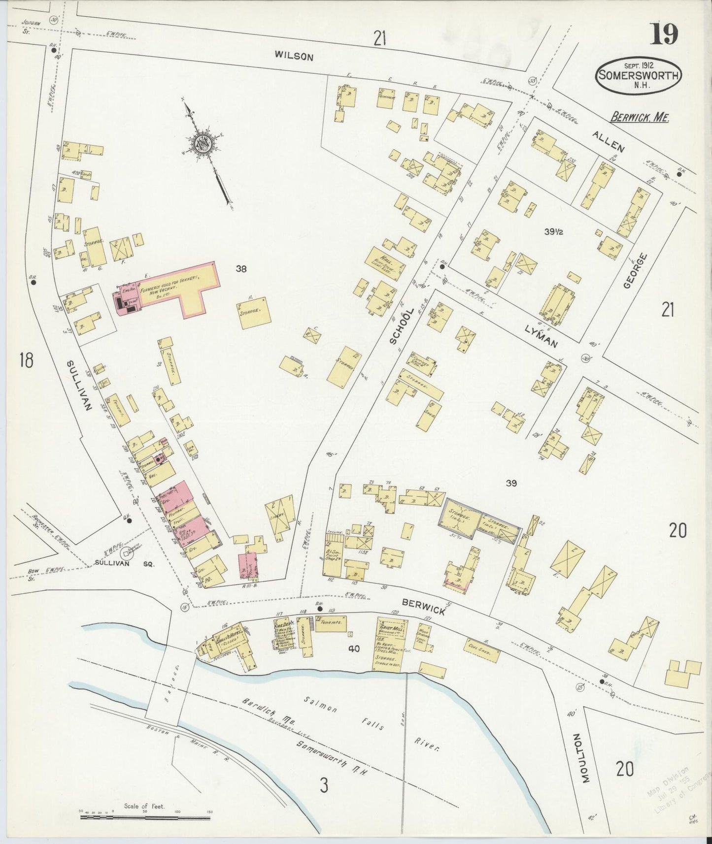 Sanborn Fire Insurance Map from Somersworth, Strafford County, New Hampshire (1912), Sheet #0019 - Complete Map Set gallery image, historic Sanborn map, vintage wall art, Maine Maine