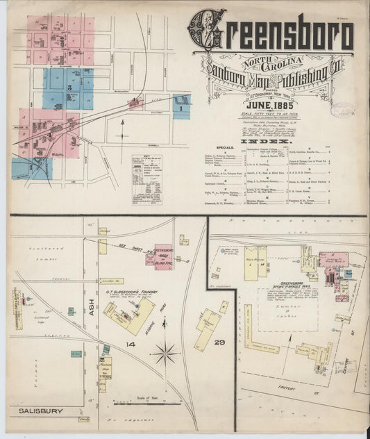 Sanborn Fire Insurance Map from Greensboro, Guilford County, North Carolina (1885), Sheet #0001 - Complete Map Set gallery image, historic Sanborn map, vintage wall art, North Carolina North Carolina