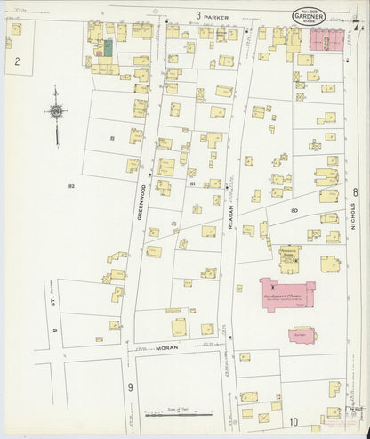 Sanborn Fire Insurance Map from Gardner, Worcester County, Massachusetts (1909), Sheet #0007 - Complete Map Set gallery image, historic Sanborn map, vintage wall art, Massachusetts Massachusetts