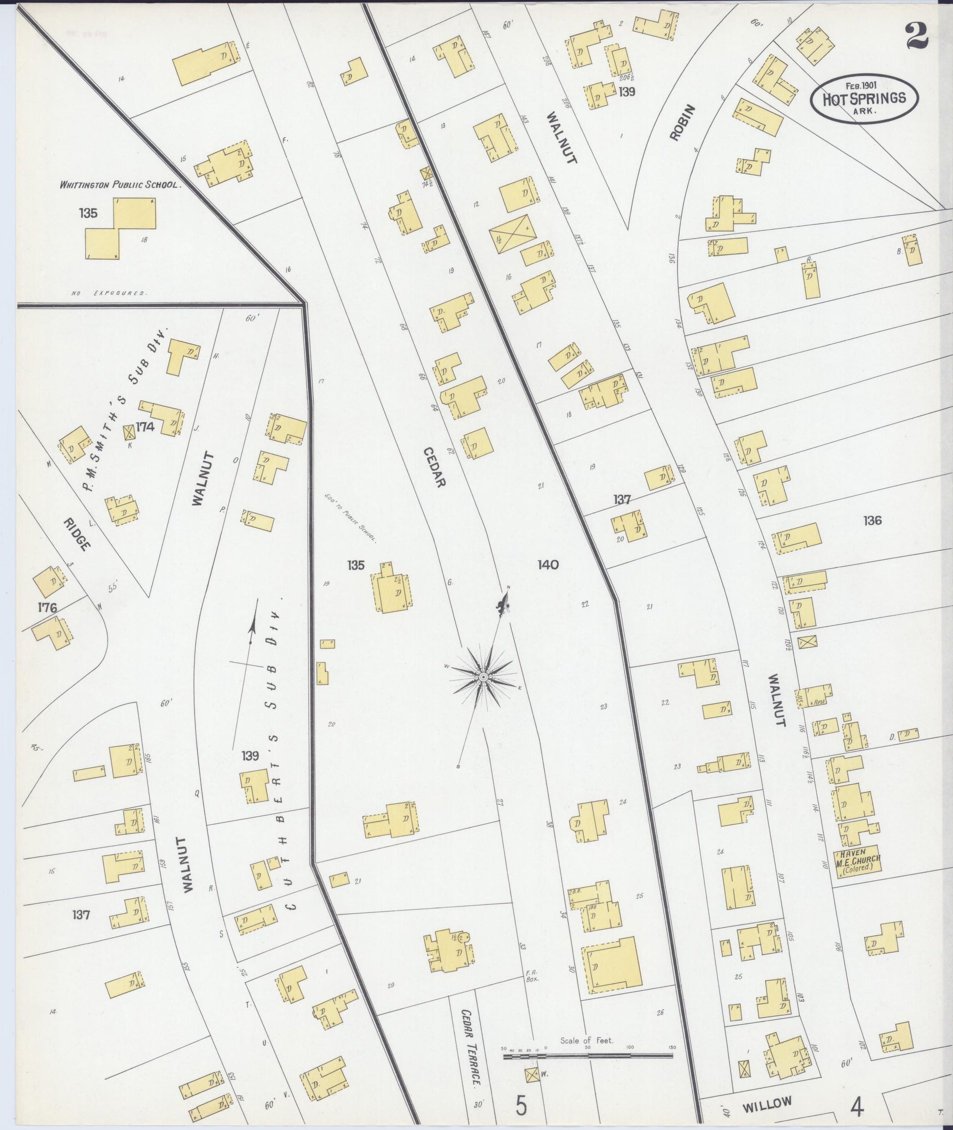Sanborn Fire Insurance Map from Hot Springs, Garland County, Arkansas (1901), Sheet #0002 - Complete Map Set gallery image, historic Sanborn map, vintage wall art, Arkansas Arkansas