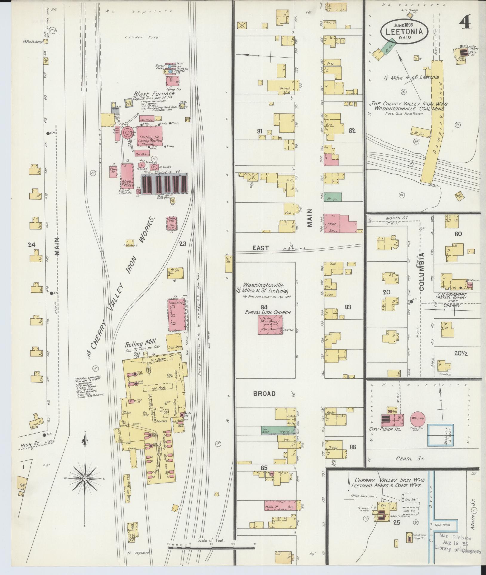 Sanborn Fire Insurance Map from Leetonia, Columbiana County, Ohio (1898), Sheet #0004 - Historic Sanborn Fire Insurance Map Print, vintage old map wall art, antique decor, genealogy gift, Ohio Ohio map