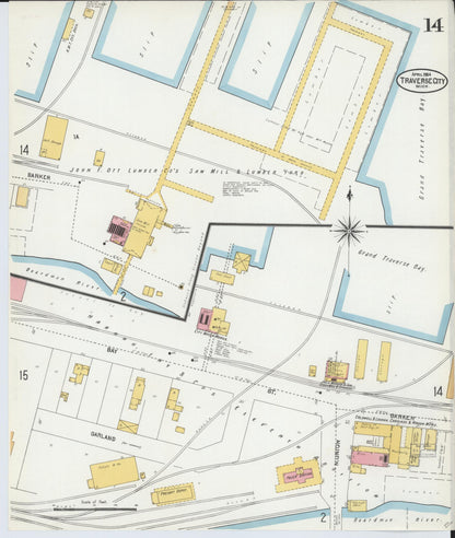 Sanborn Fire Insurance Map from Traverse City, Grand Traverse County, Michigan (1904), Sheet #0014 - Complete Map Set gallery image, historic Sanborn map, vintage wall art, Michigan Michigan