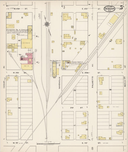 Sanborn Fire Insurance Map from Denmark, Bamberg County, South Carolina (1922), Sheet #0005 - Historic Sanborn Fire Insurance Map Print, vintage old map wall art, antique decor, genealogy gift, South Carolina South Carolina map