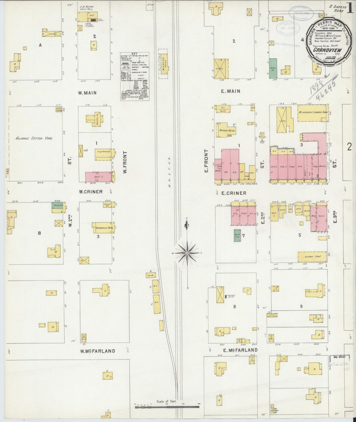 Sanborn Fire Insurance Map from Grandview, Johnson County, Texas (1898), Sheet #0001 - Historic Sanborn Fire Insurance Map Print, vintage old map wall art, antique decor, genealogy gift, Texas Texas map