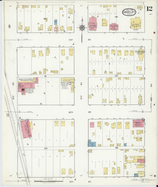 Sanborn Fire Insurance Map from Greeley, Weld County, Colorado (1918), Sheet #0012 - Historic Sanborn Fire Insurance Map Print, vintage old map wall art, antique decor, genealogy gift, Colorado Colorado map