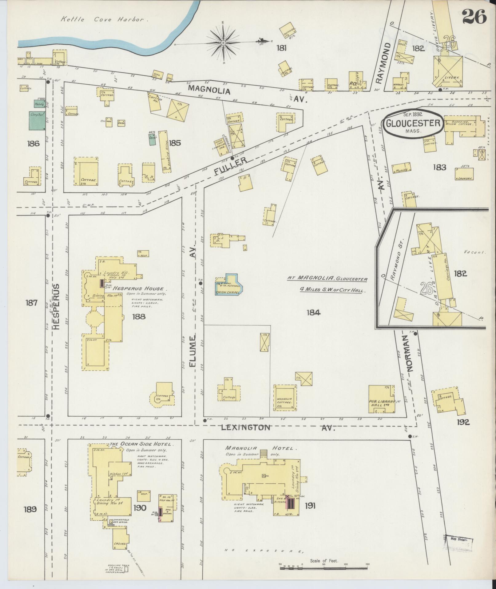 Sanborn Fire Insurance Map from Gloucester, Essex County, Massachusetts (1892), Sheet #0026 - Historic Sanborn Fire Insurance Map Print, vintage old map wall art, antique decor, genealogy gift, Massachusetts Massachusetts map