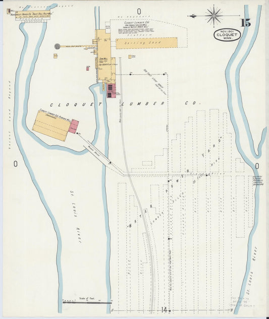 Sanborn Fire Insurance Map from Cloquet, Carlton County, Minnesota (1901), Sheet #0015 - Historic Sanborn Fire Insurance Map Print, vintage old map wall art, antique decor, genealogy gift, Minnesota Minnesota map