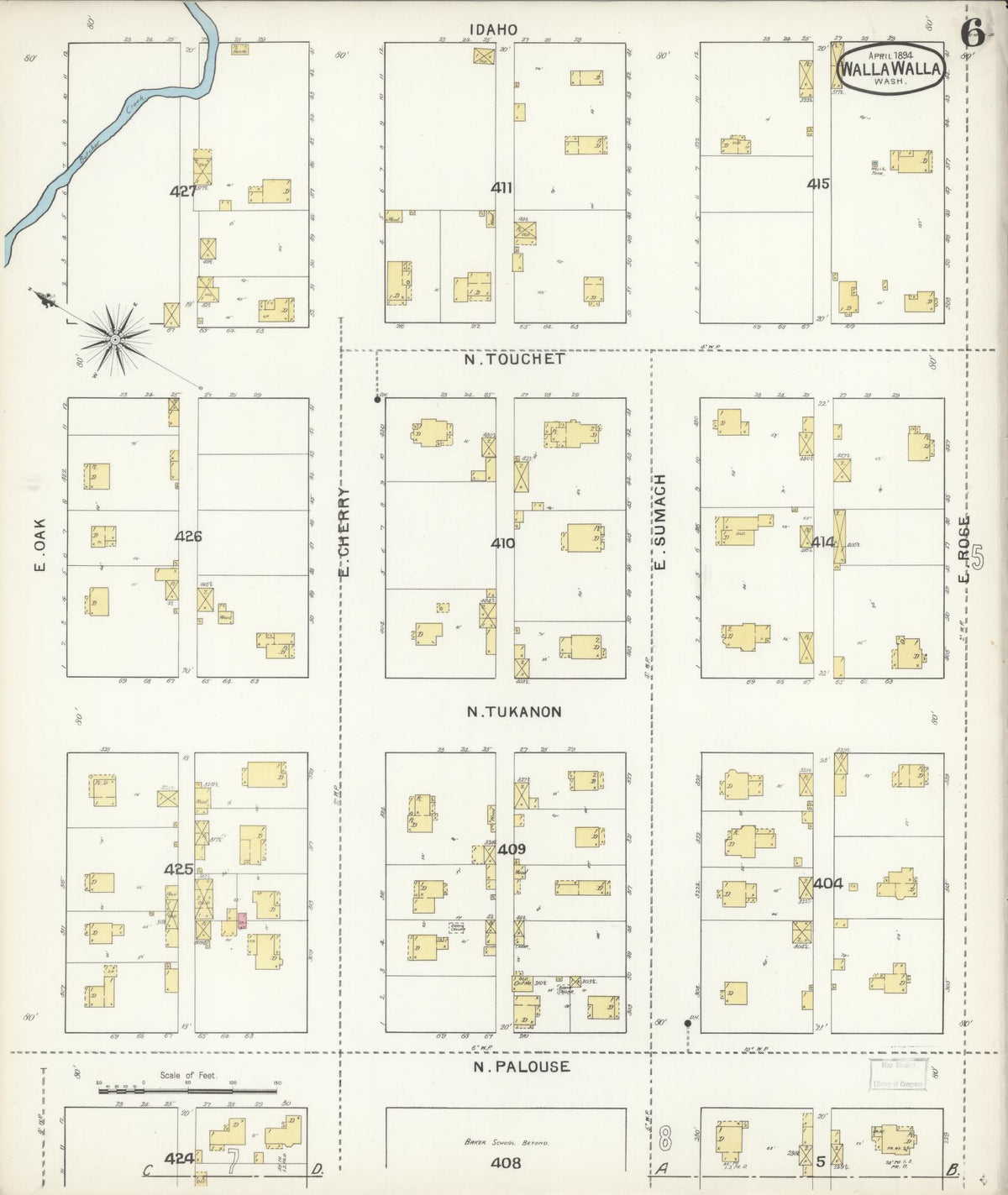 Sanborn Fire Insurance Map from Walla Walla, Walla Walla County, Washington (1894), Sheet #0006 - Historic Sanborn Fire Insurance Map Print, vintage old map wall art, antique decor, genealogy gift, Washington Washington map