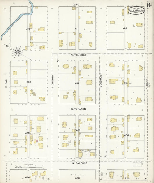 Sanborn Fire Insurance Map from Walla Walla, Walla Walla County, Washington (1894), Sheet #0006 - Historic Sanborn Fire Insurance Map Print, vintage old map wall art, antique decor, genealogy gift, Washington Washington map