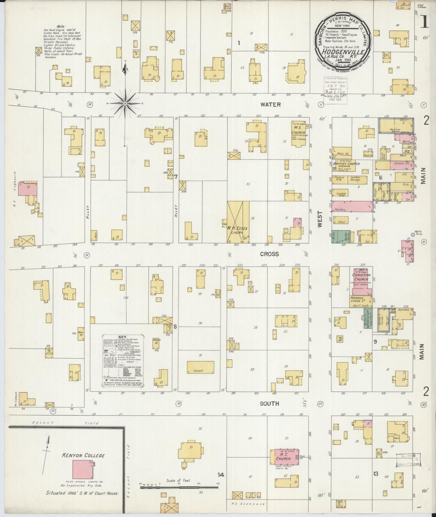 Sanborn Fire Insurance Map from Hodgenville, Larue County, Kentucky (1901), Sheet #0001 - Complete Map Set gallery image, historic Sanborn map, vintage wall art, Kentucky Kentucky