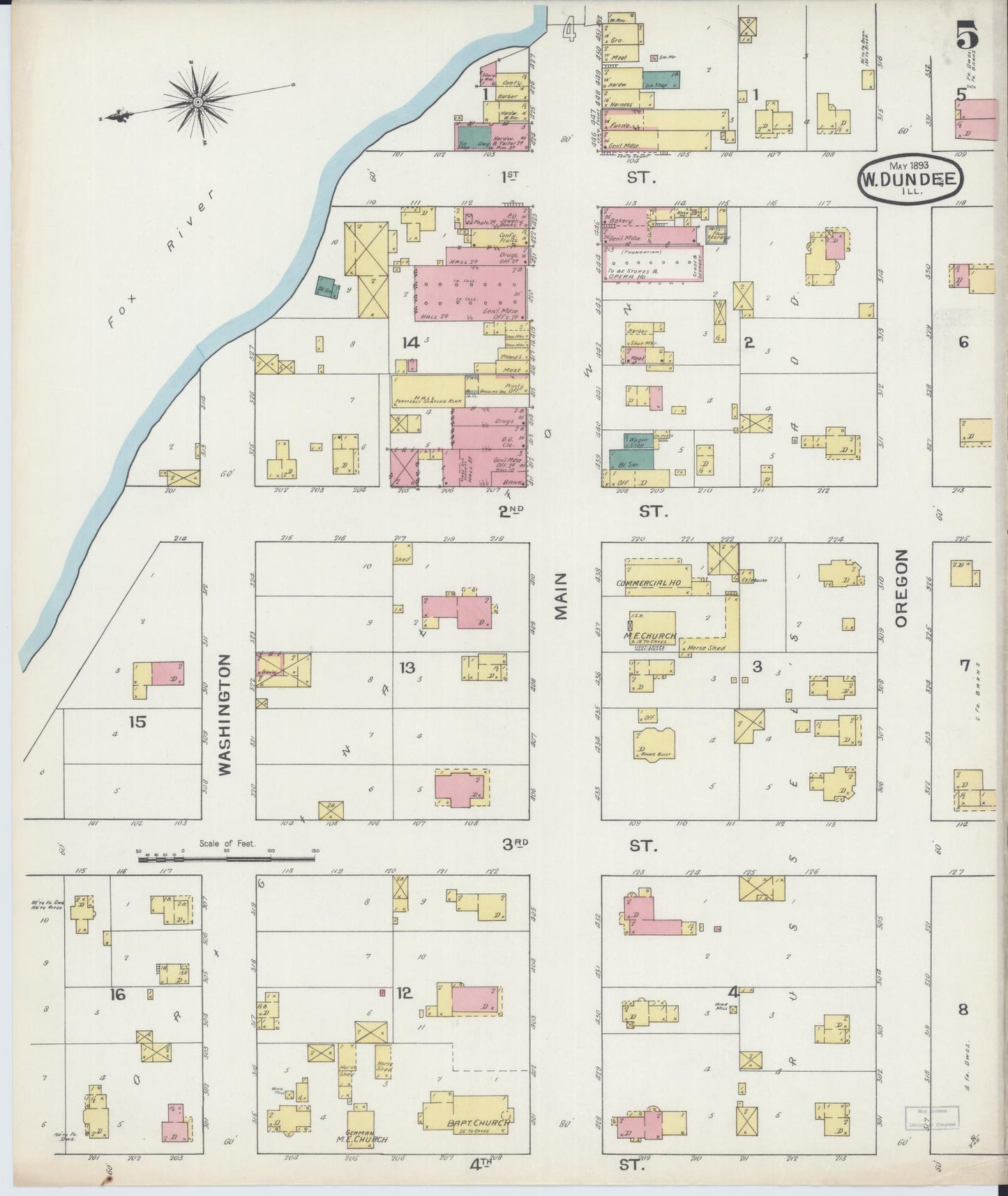 Sanborn Fire Insurance Map from Dundee, Kane County, Illinois (1893), Sheet #0005 - Complete Map Set gallery image, historic Sanborn map, vintage wall art, Illinois Illinois