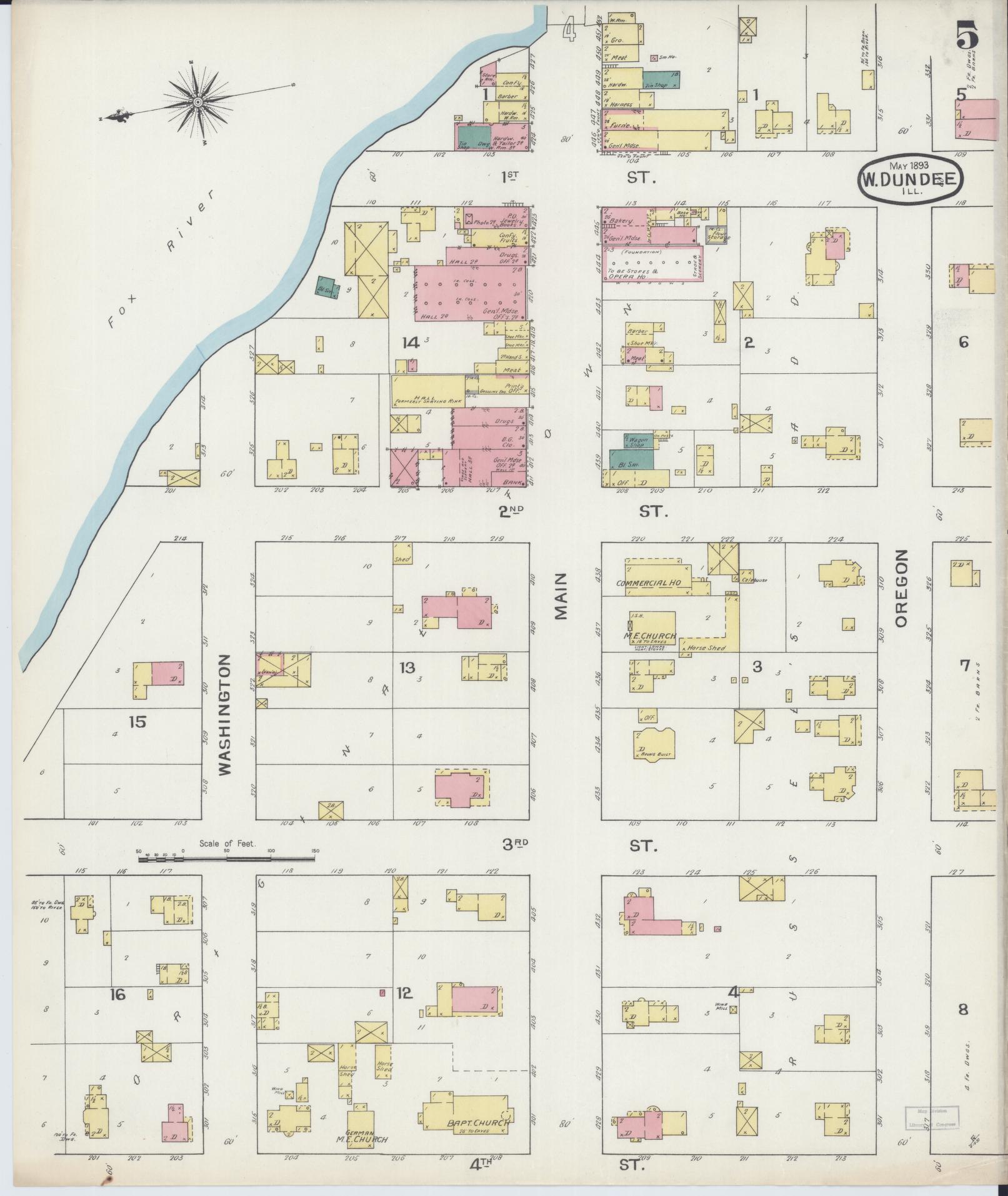 Sanborn Fire Insurance Map from Dundee, Kane County, Illinois (1893), Sheet #0005 - Complete Map Set gallery image, historic Sanborn map, vintage wall art, Illinois Illinois