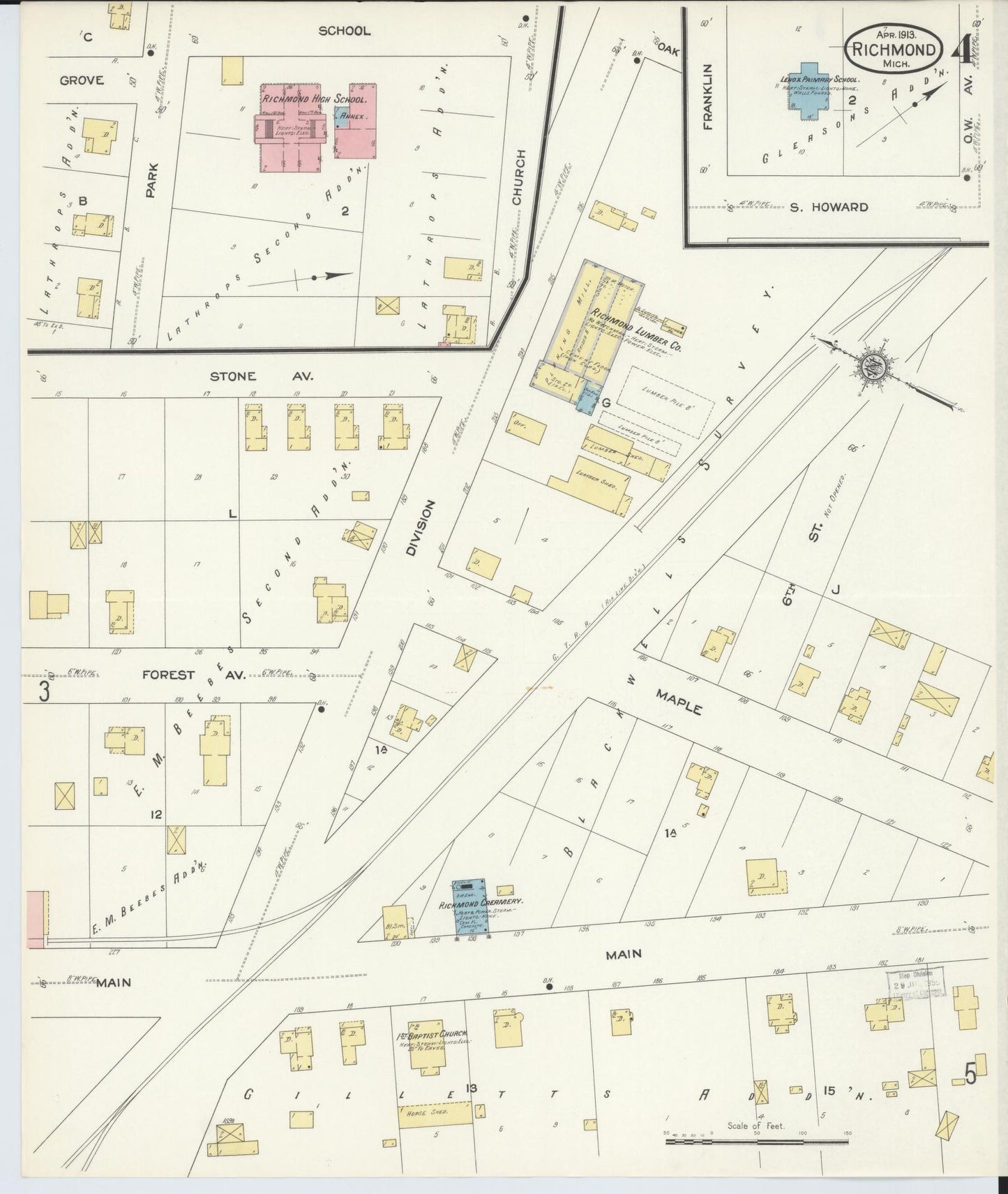 Sanborn Fire Insurance Map from Richmond, Macomb County, Michigan (1913), Sheet #0004 - Complete Map Set gallery image, historic Sanborn map, vintage wall art, Michigan Michigan
