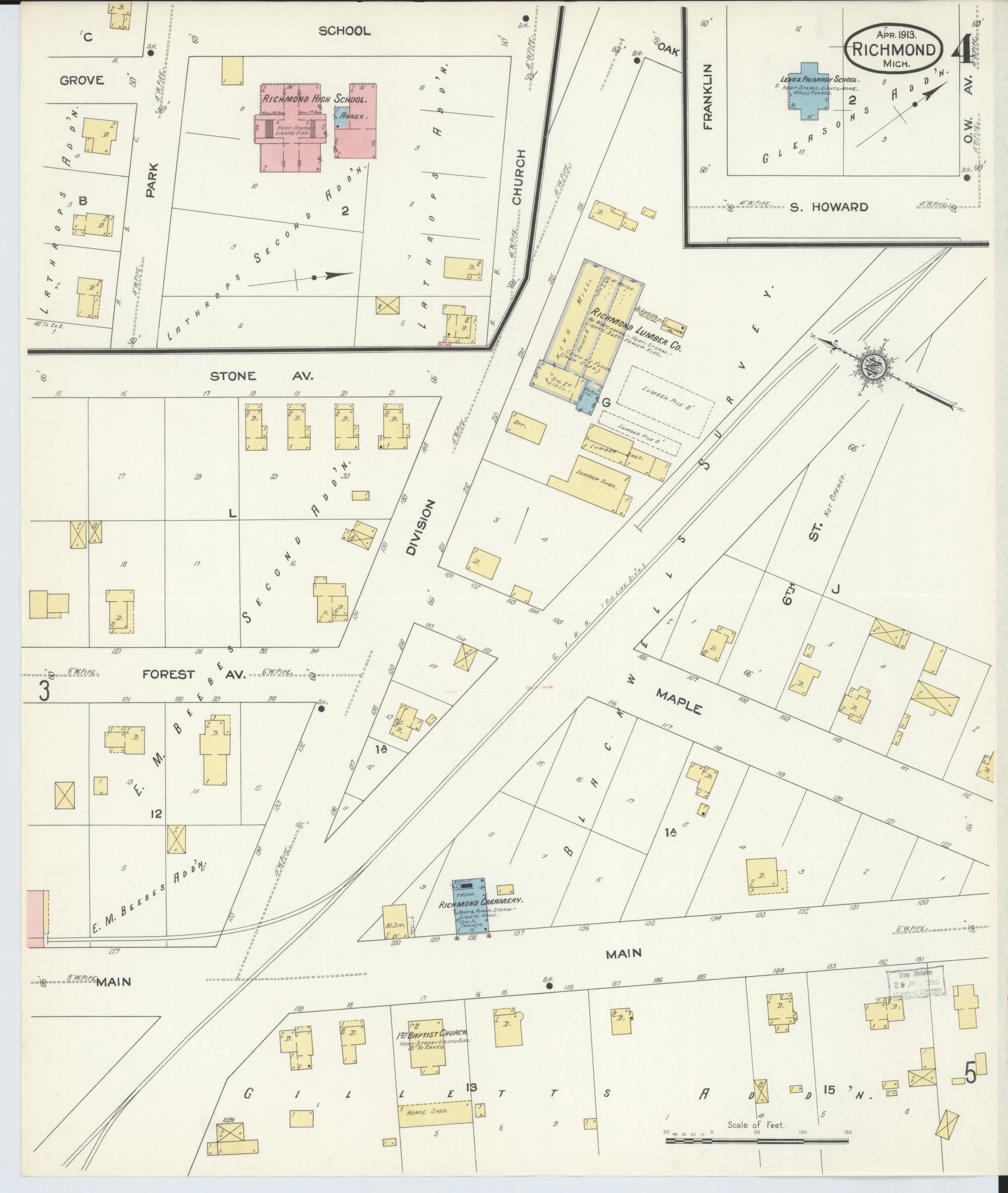 Sanborn Fire Insurance Map from Richmond, Macomb County, Michigan (1913), Sheet #0004 - Complete Map Set gallery image, historic Sanborn map, vintage wall art, Michigan Michigan