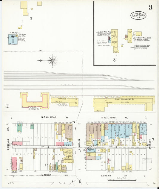 Sanborn Fire Insurance Map from Las Vegas, San Miguel County, New Mexico (1898), Sheet #0003 - Historic Sanborn Fire Insurance Map Print, vintage old map wall art, antique decor, genealogy gift, New Mexico New Mexico map