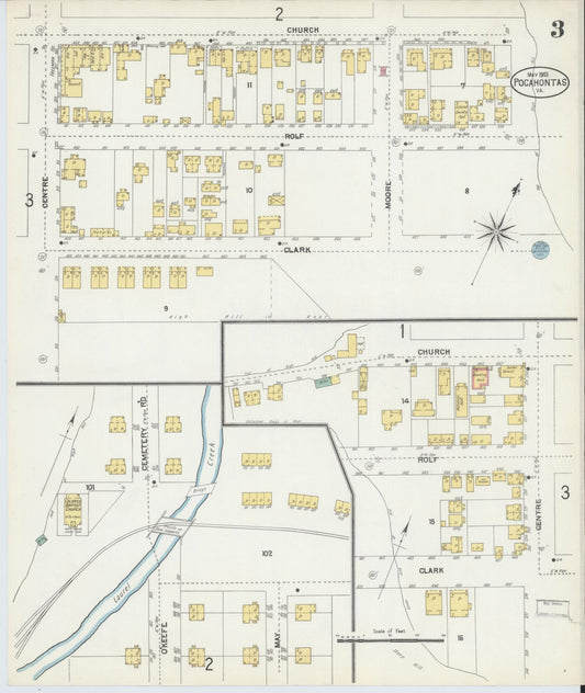 Sanborn Fire Insurance Map from Pocahontas, Tazewell County, Virginia (1903), Sheet #0003 - Historic Sanborn Fire Insurance Map Print, vintage old map wall art, antique decor, genealogy gift, Virginia Virginia map