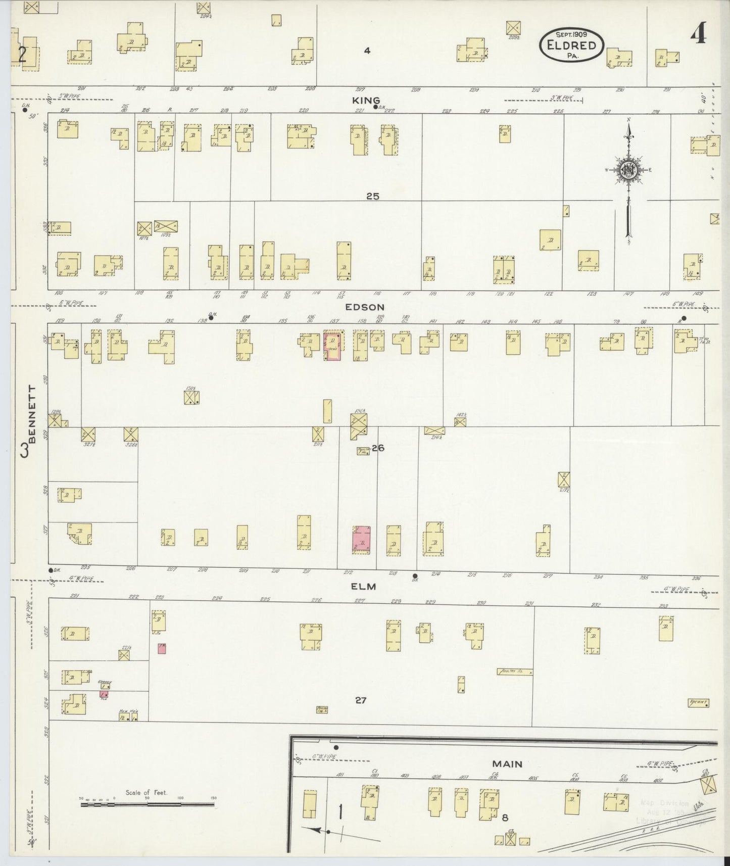 Sanborn Fire Insurance Map from Eldred, McKean County, Pennsylvania (1909), Sheet #0004 - Historic Sanborn Fire Insurance Map Print, vintage old map wall art, antique decor, genealogy gift, Pennsylvania Pennsylvania map
