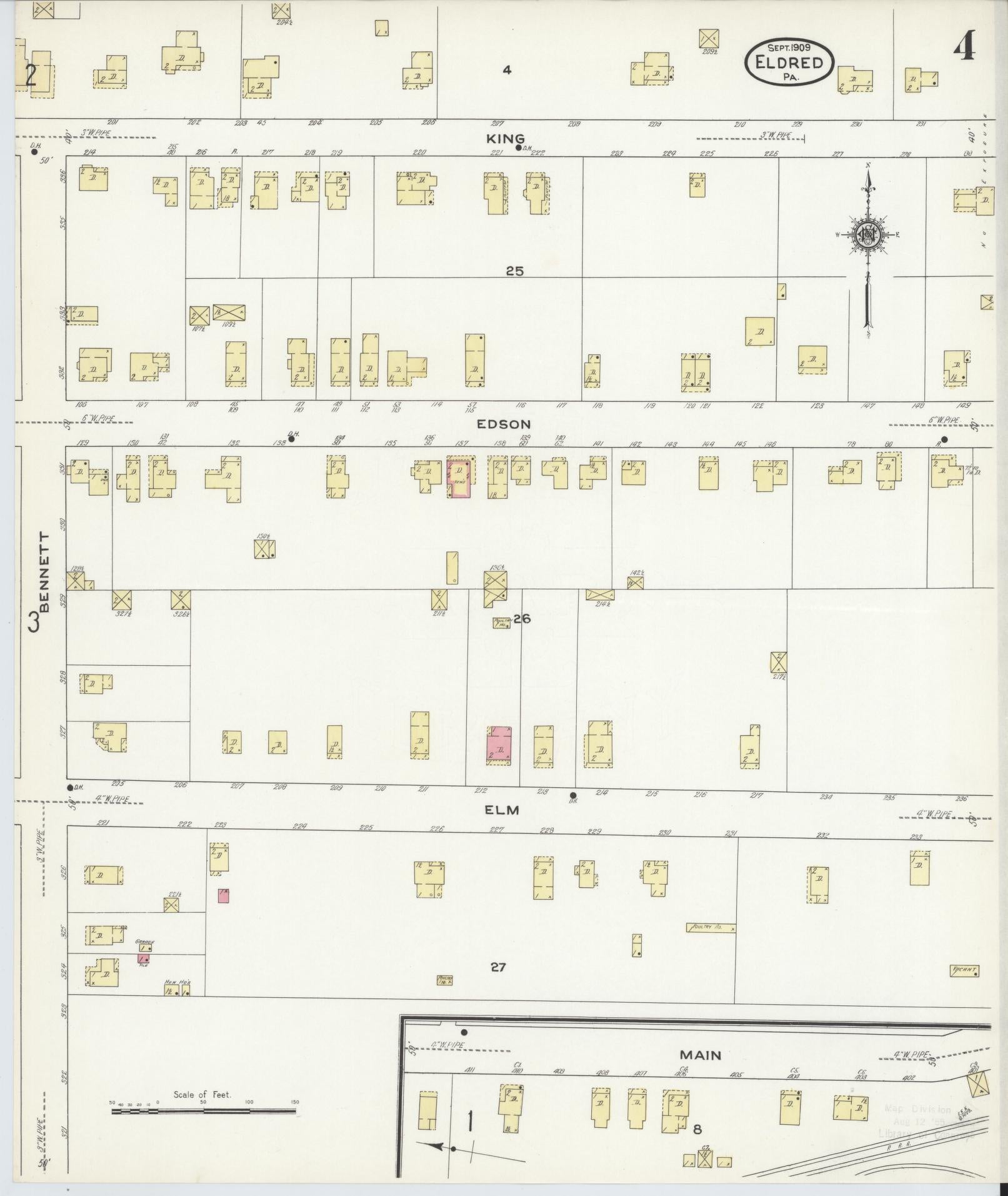 Sanborn Fire Insurance Map from Eldred, McKean County, Pennsylvania (1909), Sheet #0004 - Historic Sanborn Fire Insurance Map Print, vintage old map wall art, antique decor, genealogy gift, Pennsylvania Pennsylvania map