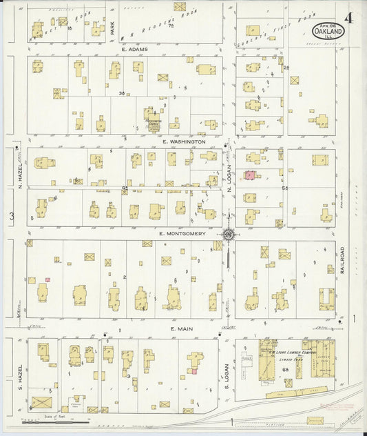 Sanborn Fire Insurance Map from Oakland, Coles County, Illinois (1916), Sheet #0004 - Historic Sanborn Fire Insurance Map Print, vintage old map wall art, antique decor, genealogy gift, Illinois Illinois map