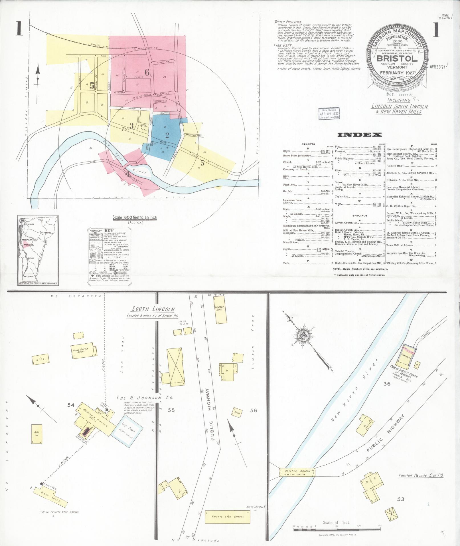Sanborn Fire Insurance Map from Bristol, Addison County, Vermont. (1927) – Historic Sanborn Fire Insurance Map Print
