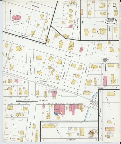 Sanborn Fire Insurance Map from Blissfield, Lenawee County, Michigan (1919), Sheet #0002 - Historic Sanborn Fire Insurance Map Print, vintage old map wall art, antique decor, genealogy gift, Michigan Michigan map
