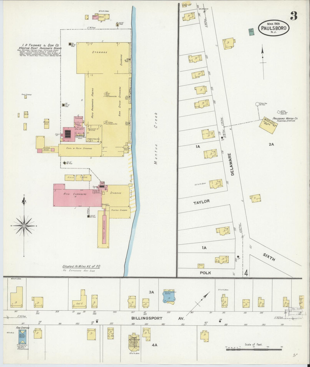 Sanborn Fire Insurance Map from Paulsboro, Gloucester County, New Jersey (1909), Sheet #0003 - Historic Sanborn Fire Insurance Map Print, vintage old map wall art, antique decor, genealogy gift, New Jersey New Jersey map