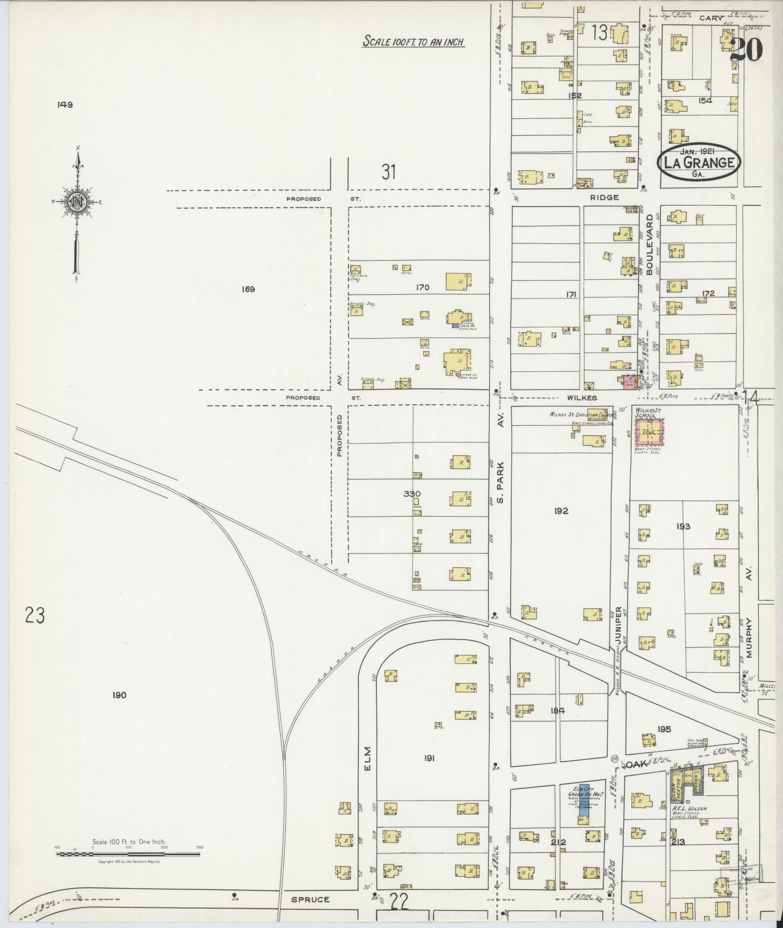 Sanborn Fire Insurance Map from La Grange, Troup County, Georgia (1921), Sheet #0020 - Complete Map Set gallery image, historic Sanborn map, vintage wall art, Georgia Georgia
