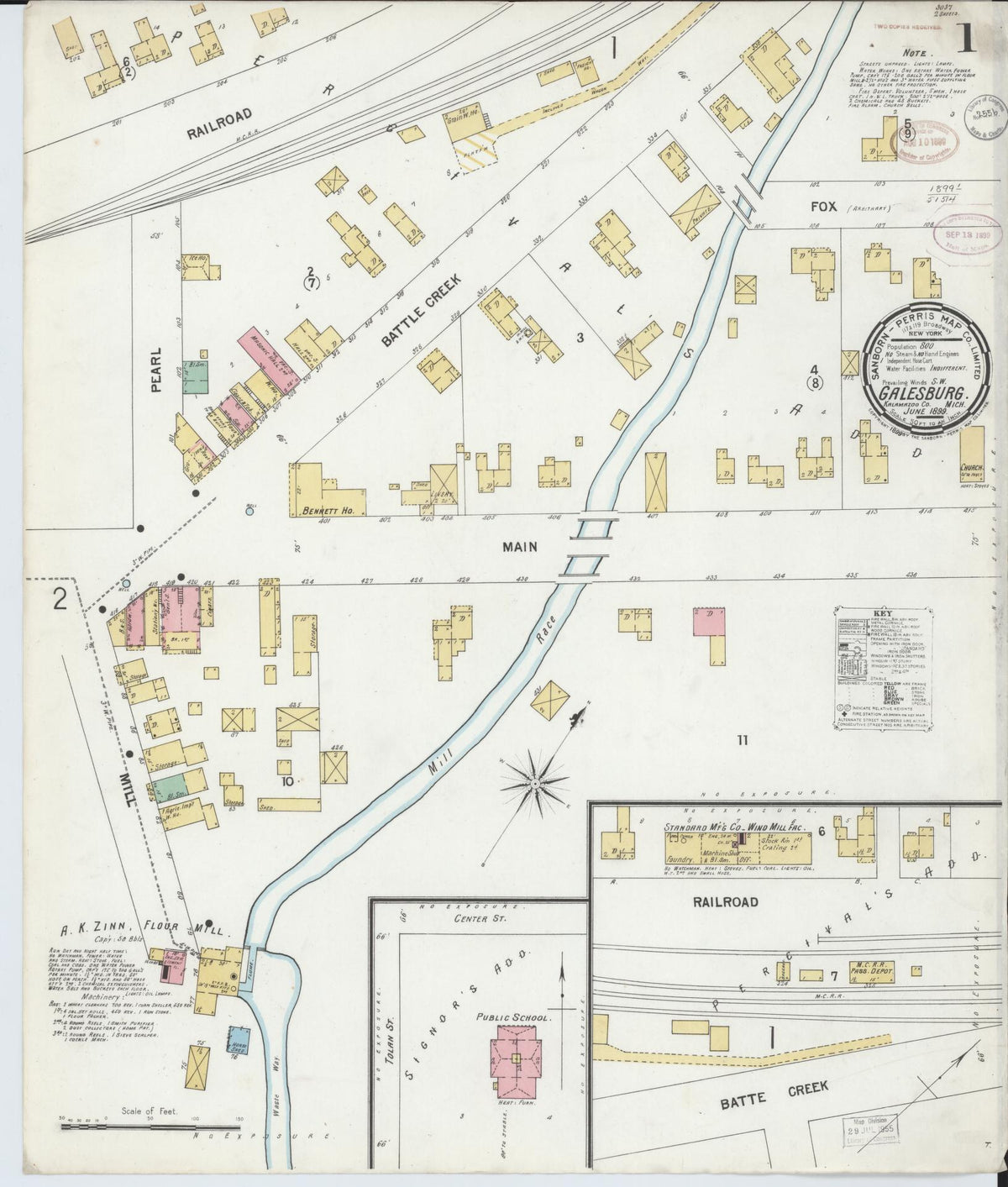 Sanborn Fire Insurance Map from Galesburg, Kalamazoo County, Michigan (1899), Sheet #0001 - Historic Sanborn Fire Insurance Map Print, vintage old map wall art, antique decor, genealogy gift, Michigan Michigan map