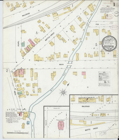 Sanborn Fire Insurance Map from Galesburg, Kalamazoo County, Michigan (1899), Sheet #0001 - Historic Sanborn Fire Insurance Map Print, vintage old map wall art, antique decor, genealogy gift, Michigan Michigan map