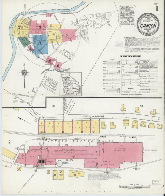 Sanborn Fire Insurance Map from Canton, Cherokee County, Georgia (1921), Sheet #0001 - Complete Map Set gallery image, historic Sanborn map, vintage wall art, Georgia Georgia
