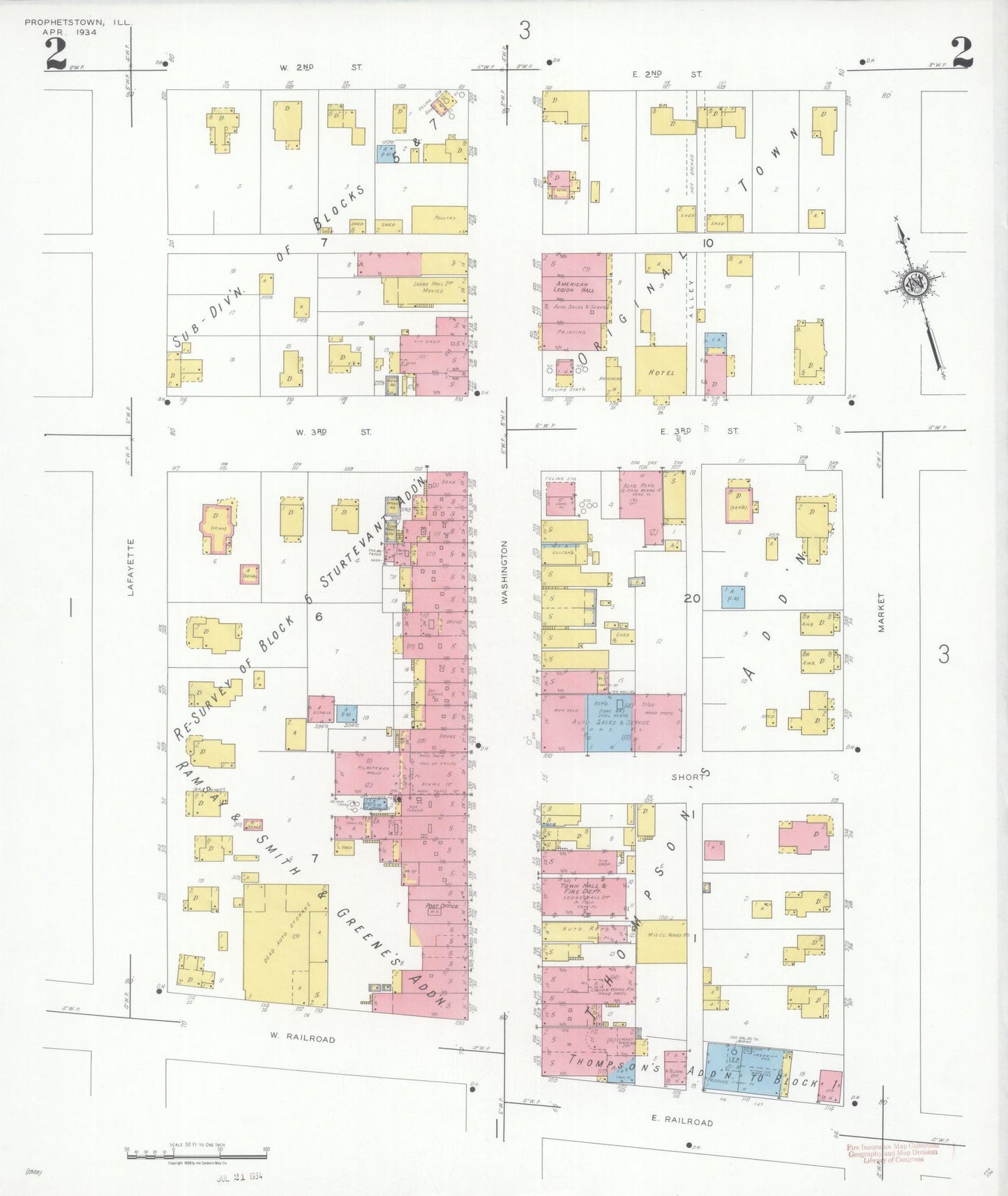 Sanborn Fire Insurance Map from Prophetstown, Whiteside County, Illinois (1934), Sheet #0002 - Historic Sanborn Fire Insurance Map Print, vintage old map wall art, antique decor, genealogy gift, Illinois Illinois map