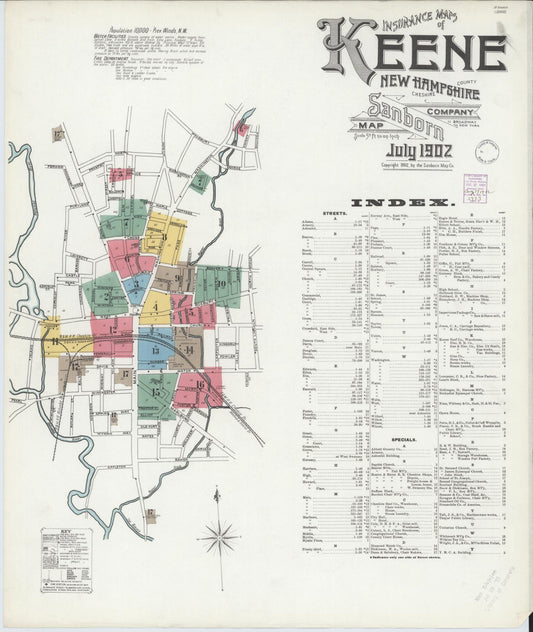 Sanborn Fire Insurance Map from Keene, Cheshire County, New Hampshire (1902), Sheet #0001 - Complete Map Set gallery image, historic Sanborn map, vintage wall art, New Hampshire New Hampshire