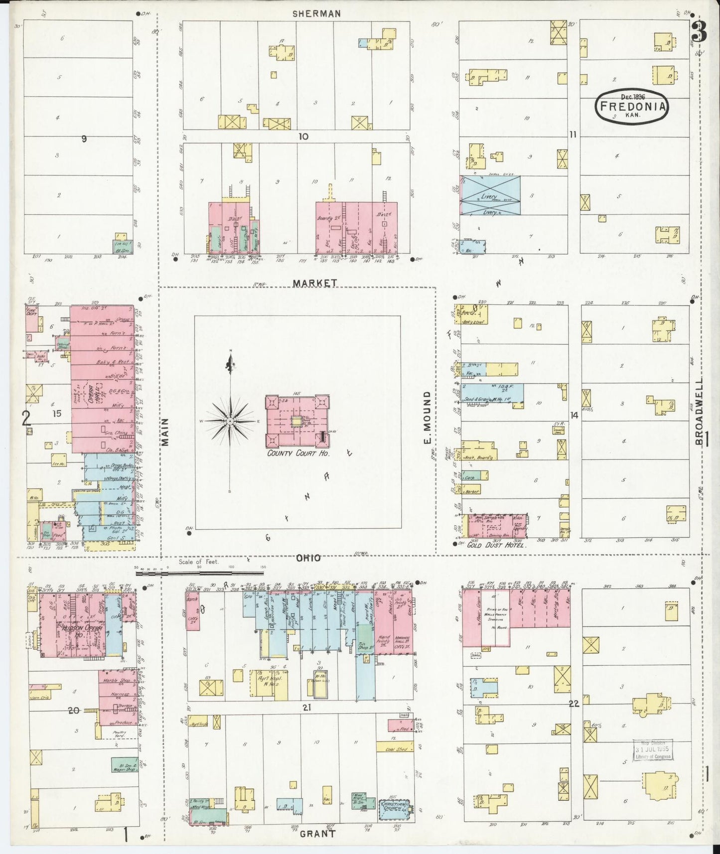 Sanborn Fire Insurance Map from Fredonia, Wilson County, Kansas (1896), Sheet #0003 - Historic Sanborn Fire Insurance Map Print, vintage old map wall art, antique decor, genealogy gift, Kansas Kansas map