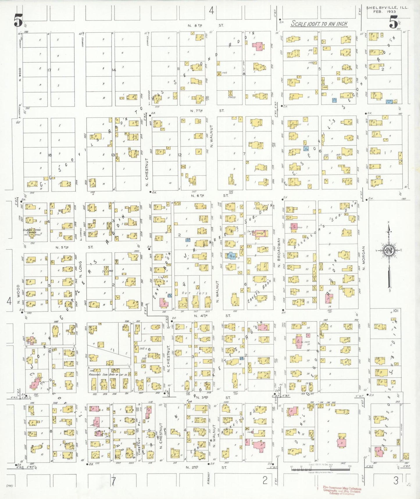 Sanborn Fire Insurance Map from Shelbyville, Shelby County, Illinois (1933), Sheet #0005 - Complete Map Set gallery image, historic Sanborn map, vintage wall art, Illinois Illinois