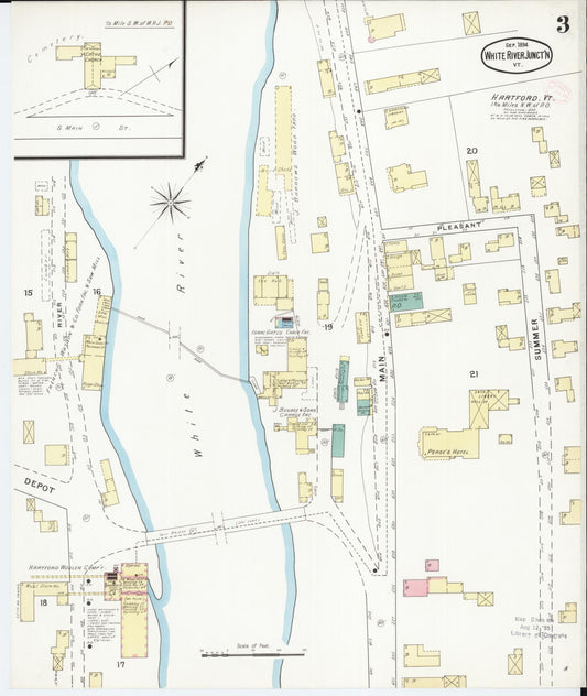 Sanborn Fire Insurance Map from White River Junction, Windsor County, Vermont (1894), Sheet #0003 - Historic Sanborn Fire Insurance Map Print, vintage old map wall art, antique decor, genealogy gift, Vermont Vermont map