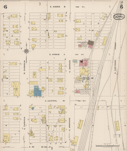 Sanborn Fire Insurance Map from Caldwell, Sumner County, Kansas (1922), Sheet #0006 - Complete Map Set gallery image, historic Sanborn map, vintage wall art, Kansas Kansas