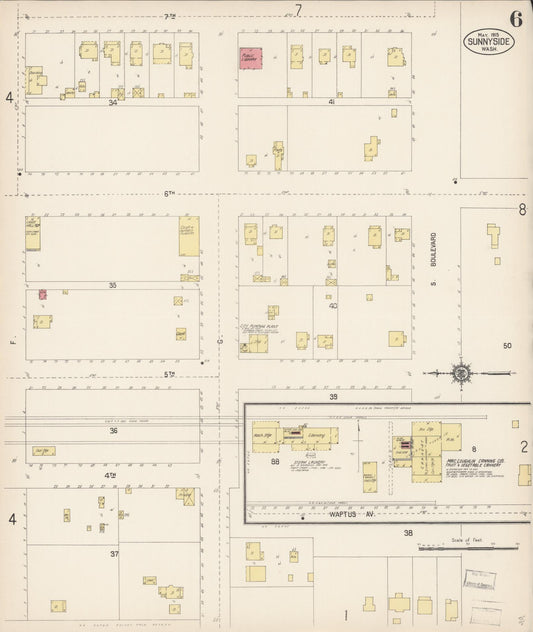 Sanborn Fire Insurance Map from Sunnyside, Yakima County, Washington (1915), Sheet #0006 - Historic Sanborn Fire Insurance Map Print, vintage old map wall art, antique decor, genealogy gift, Washington Washington map