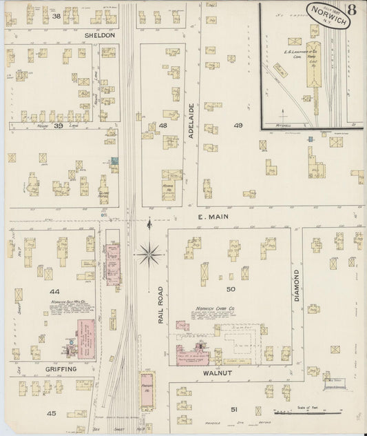 Sanborn Fire Insurance Map from Norwich, Chenango County, New York (1887), Sheet #0008 - Historic Sanborn Fire Insurance Map Print, vintage old map wall art, antique decor, genealogy gift, New York New York map