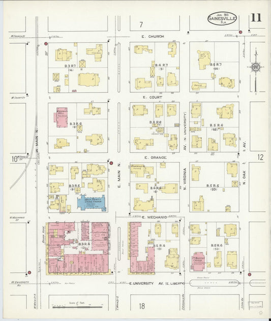 Sanborn Fire Insurance Map from Gainesville, Alachua County, Florida (1913), Sheet #0011 - Historic Sanborn Fire Insurance Map Print, vintage old map wall art, antique decor, genealogy gift, Florida Florida map