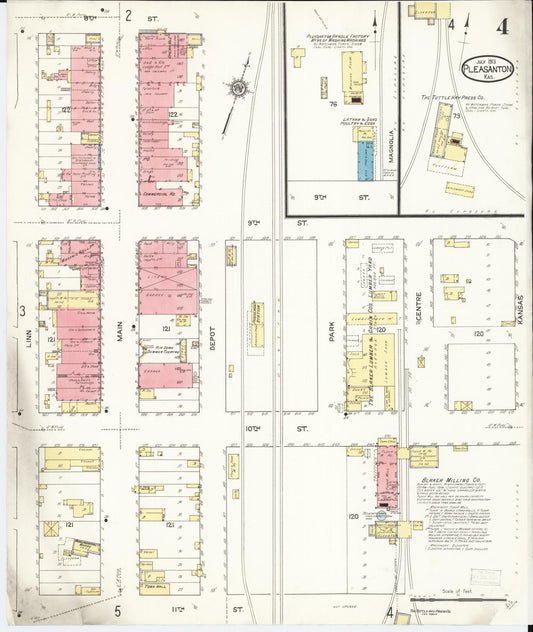 Sanborn Fire Insurance Map from Pleasanton, Linn County, Kansas (1913), Sheet #0004 - Historic Sanborn Fire Insurance Map Print, vintage old map wall art, antique decor, genealogy gift, Kansas Kansas map