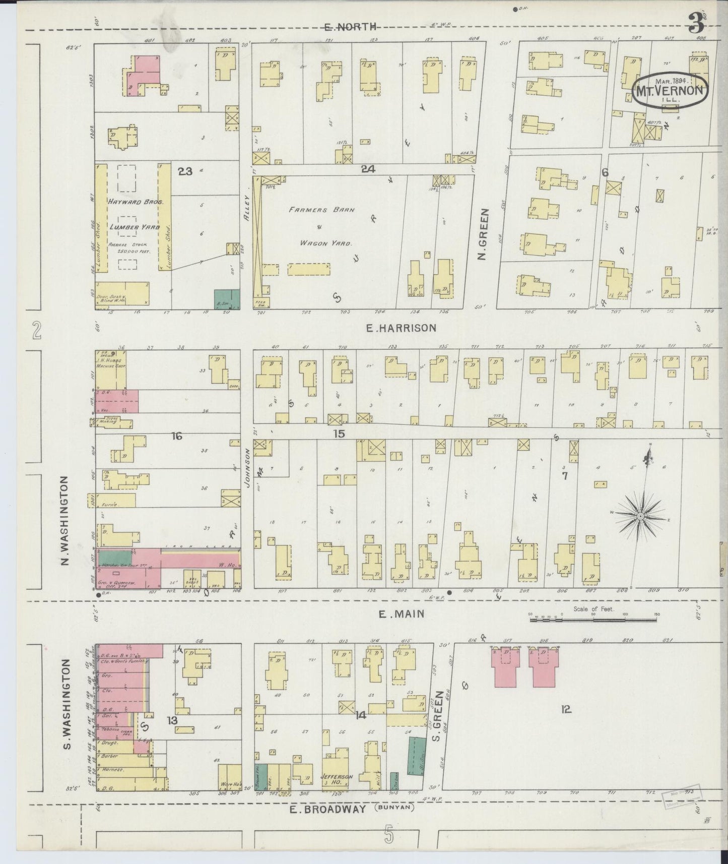 Sanborn Fire Insurance Map from Mount Vernon, Jefferson County, Illinois (1894), Sheet #0003 - Complete Map Set gallery image, historic Sanborn map, vintage wall art, Illinois Illinois