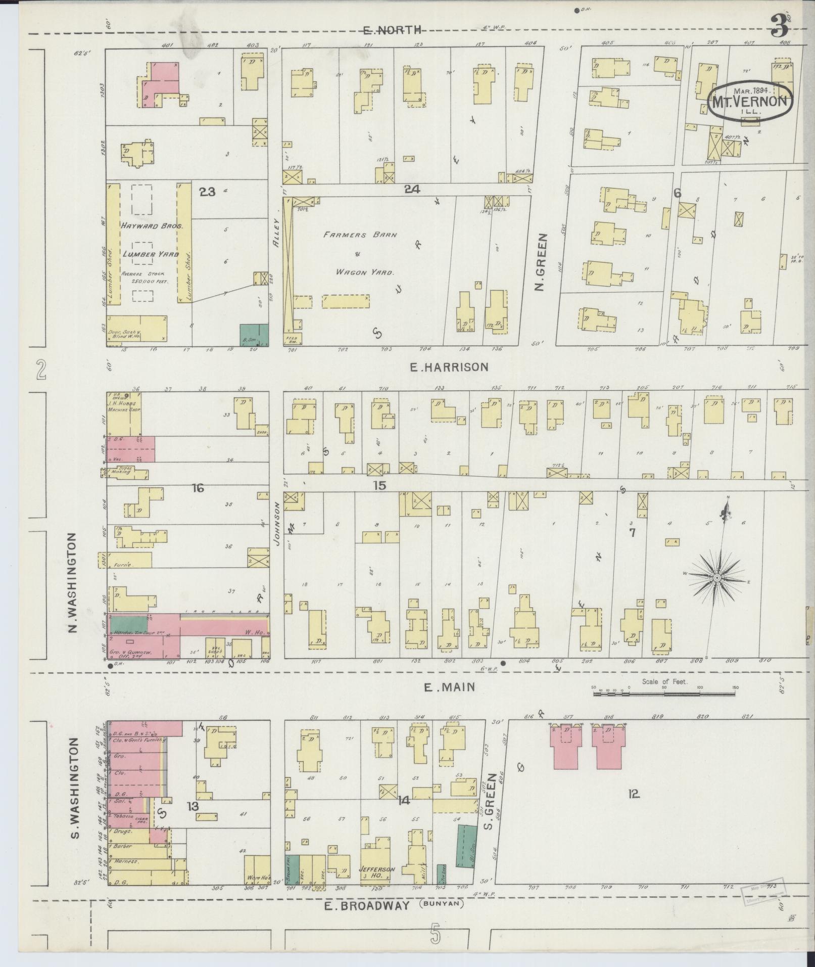 Sanborn Fire Insurance Map from Mount Vernon, Jefferson County, Illinois (1894), Sheet #0003 - Complete Map Set gallery image, historic Sanborn map, vintage wall art, Illinois Illinois