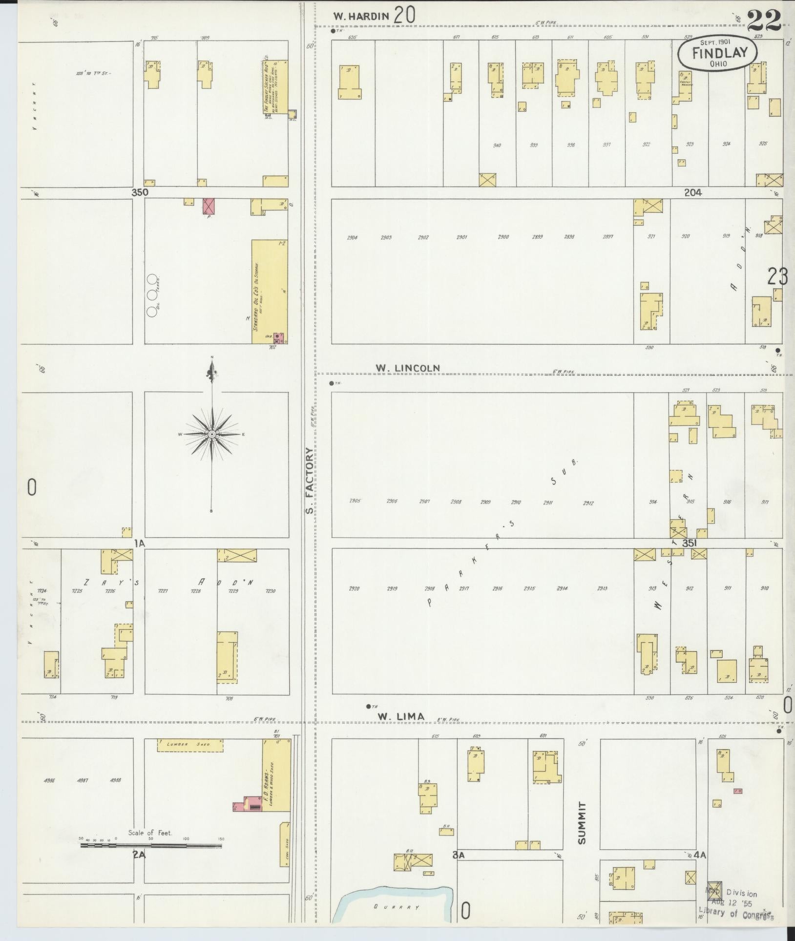 Sanborn Fire Insurance Map from Findlay, Hancock County, Ohio (1901), Sheet #0022 - Historic Sanborn Fire Insurance Map Print, vintage old map wall art, antique decor, genealogy gift, Ohio Ohio map