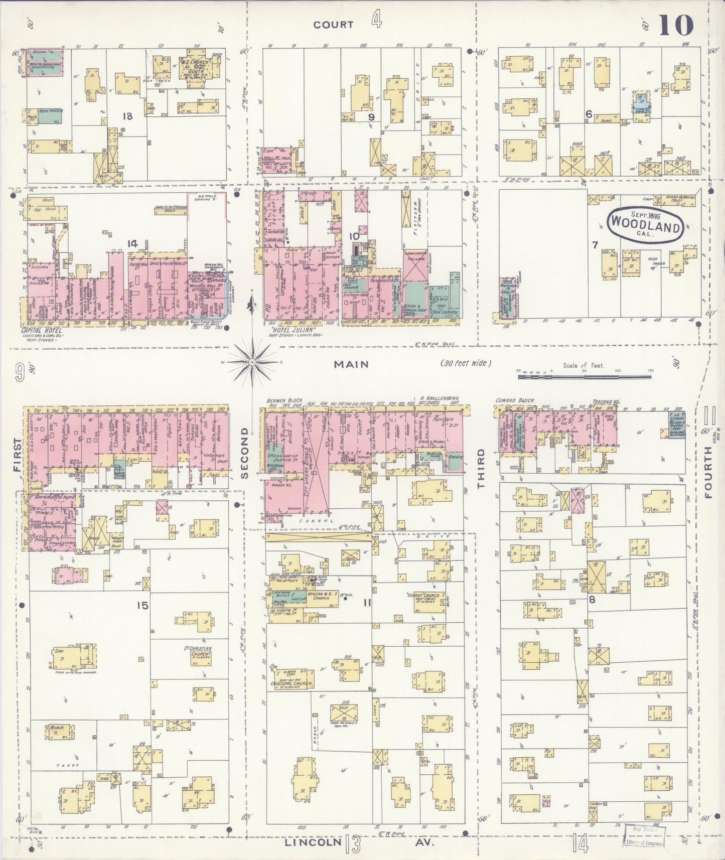 Sanborn Fire Insurance Map from Woodland, Yolo County, California (1895), Sheet #0010 - Complete Map Set gallery image, historic Sanborn map, vintage wall art, California California