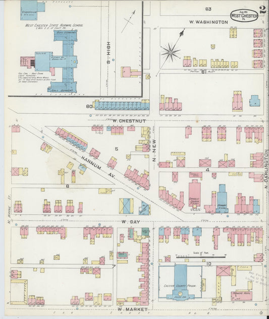 Sanborn Fire Insurance Map from West Chester, Chester County, Pennsylvania (1891), Sheet #0002 - Historic Sanborn Fire Insurance Map Print, vintage old map wall art, antique decor, genealogy gift, Pennsylvania Pennsylvania map